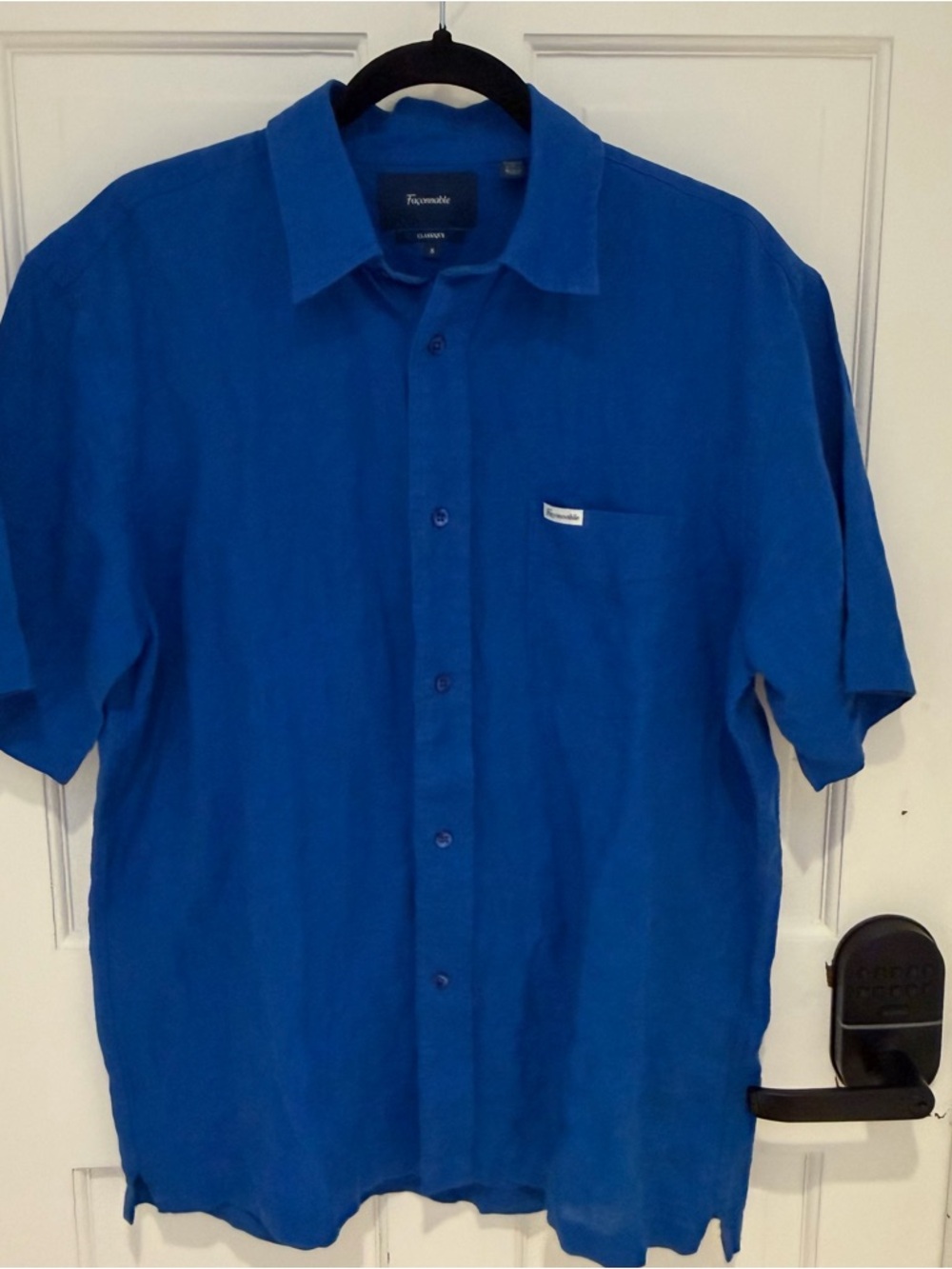 Faconnable Men’s Short Sleeve Button-Down Shirt in Royal Blue